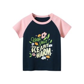 Children's Clothing Girls' Letter Short-sleeved T-shirt (Option: HT9629 Noble Blue Pink-90cm)