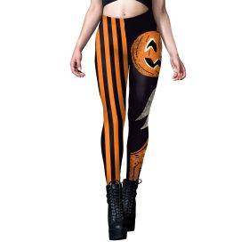 Halloween Pumpkin Head Digital Printing Stripe Tight Feet Women's Leggings (Option: B4161018-XL)