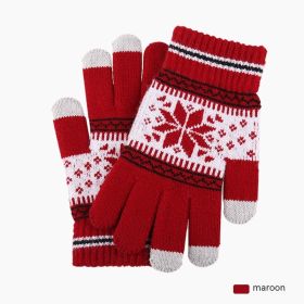 Winter Warm Fleece-lined Thick Cycling Outdoor Knitted Gloves (Option: A7 Purplish Red-Free Size)