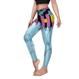Christmas Horror Night Cos Pants Sally Halloween Digital Print Hip Shaping Pants Leggings (Option: Light blue purple-XL)