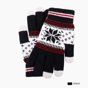 Winter Warm Fleece-lined Thick Cycling Outdoor Knitted Gloves (Option: A7 Black-Free Size)