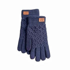 New Men's Touch Screen Autumn And Winter Knitting Warm Velvet Padded Thickened Gloves (Color: Navy blue)