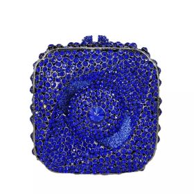 New Diamond Evening Bag Rhinestone Hand-held Small Square Box Women (Option: Sapphire Blue-10x10x7CM)