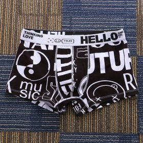 Printed Boxers Men's Underwear National Fashion Boxers Mid-waist (Option: Black-L)