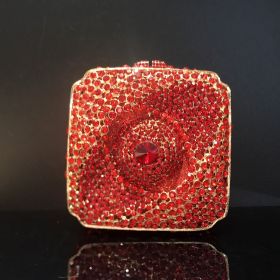 New Diamond Evening Bag Rhinestone Hand-held Small Square Box Women (Option: Red Gold Hardware-10x10x7CM)