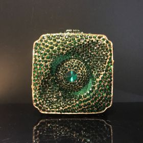 New Diamond Evening Bag Rhinestone Hand-held Small Square Box Women (Option: Green Gold Hardware-10x10x7CM)