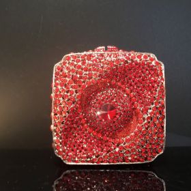 New Diamond Evening Bag Rhinestone Hand-held Small Square Box Women (Option: Red Silver Hardware-10x10x7CM)