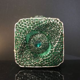 New Diamond Evening Bag Rhinestone Hand-held Small Square Box Women (Option: Green Silver Hardware-10x10x7CM)