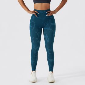 Camouflage Peach Hip Raise Fitness Pants Women's Quick-drying (Option: Dark Blue-S)
