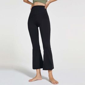 Women High Waist Wide Leg Nude Feel Yoga Pants No Embarrassment Line Hip Lifting Sport Fitness Pants Rhythmic Bell-Bottom Pants (Color: Cool Black, size: S)