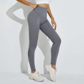 Seamless Knitted High Elastic Yoga Pants High Waist Belly Contracting Mesh Hollow Out Cutout Out Running Fitness Skinny Workout Pants (Color: Gray, size: L)