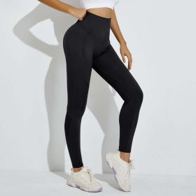 Seamless Knitted High Elastic Yoga Pants High Waist Belly Contracting Mesh Hollow Out Cutout Out Running Fitness Skinny Workout Pants (Color: Black, size: M)