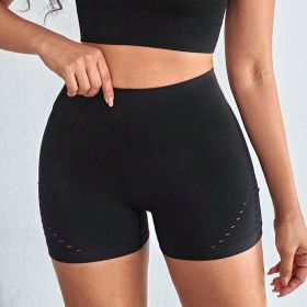 Running Fitness Sports Bra Women Seamless Knitted Skinny Peach Hip Hollow Out Cutout Breathable High Elastic Yoga Suit (Color: Black-Shorts, size: S)
