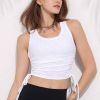 Sports Vest Women Summer Tight Training Fitness Yoga Wear Top Running Drawstring Breathable Sleeveless Thin T Shirt