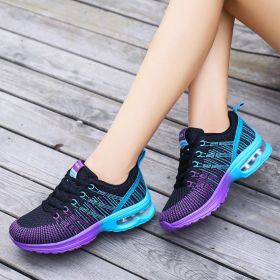 Casual Mesh Shoes Women Outdoor Breathable Soft Comfortable Fashion Jogging Fitness Running Colorful Air Cushion Sneakers Female (Color: Black Purple, size: 39)