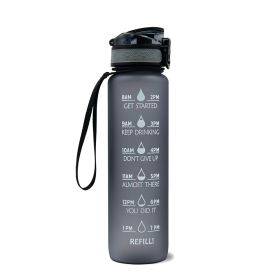 1L Tritan Water Bottle With Time Marker Bounce Cover Motivational Water Bottle Cycling Leakproof Cup For Sports Fitness Bottles (capacity: 1L, Color: Grey)