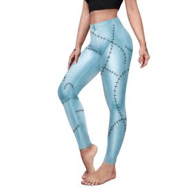 Christmas Horror Night Cos Pants Sally Halloween Digital Print Hip Shaping Pants Leggings (Option: Light Blue-XL)