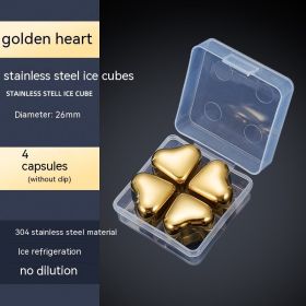 304 Heart-shaped Gold Stainless Steel Ice Cube (Option: 4 Capsules No Clip)