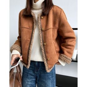 Idle Style Lamb Plush Coat Women's Winter Fur Jacket Thick (Option: Khaki-L)