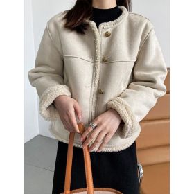 Idle Style Lamb Plush Coat Women's Winter Fur Jacket Thick (Option: White-L)