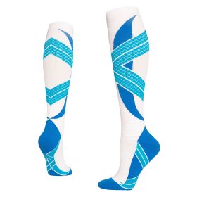 Compression Stockings Long Calf Professional Sports Compression Socks (Option: White And Blue-XXL)