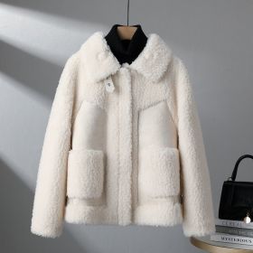 Winter New Fashion Particles Chenille Coat Stitching Fur Coat Women (Option: White-XL)