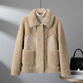 Winter New Fashion Particles Chenille Coat Stitching Fur Coat Women (Option: Beige Apricot-2XL)