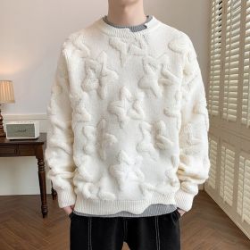 Knitwear Men's Autumn And Winter New Loose Trendy Fake Two-piece Round Neck Sweater (Option: Beige-L)