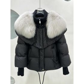 High-end Fox Fur Collar White Duck Down Short Down Jacket Female Light Luxury Loose And Warm Puffer Jacket Coat (Option: Black-M)