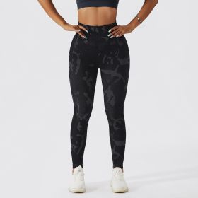 Camouflage Peach Hip Raise Fitness Pants Women's Quick-drying (Option: Black-L)