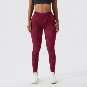 Camouflage Peach Hip Raise Fitness Pants Women's Quick-drying (Option: Purplish Red-L)