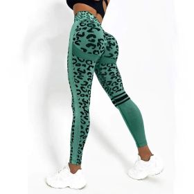 Chemical Fiber Blend Leopard Print Yoga High Waist Tights Fashion Sports Seamless Trousers Fitness Pants (Option: Green-L)