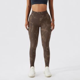 Camouflage Peach Hip Raise Fitness Pants Women's Quick-drying (Option: Brown-L)
